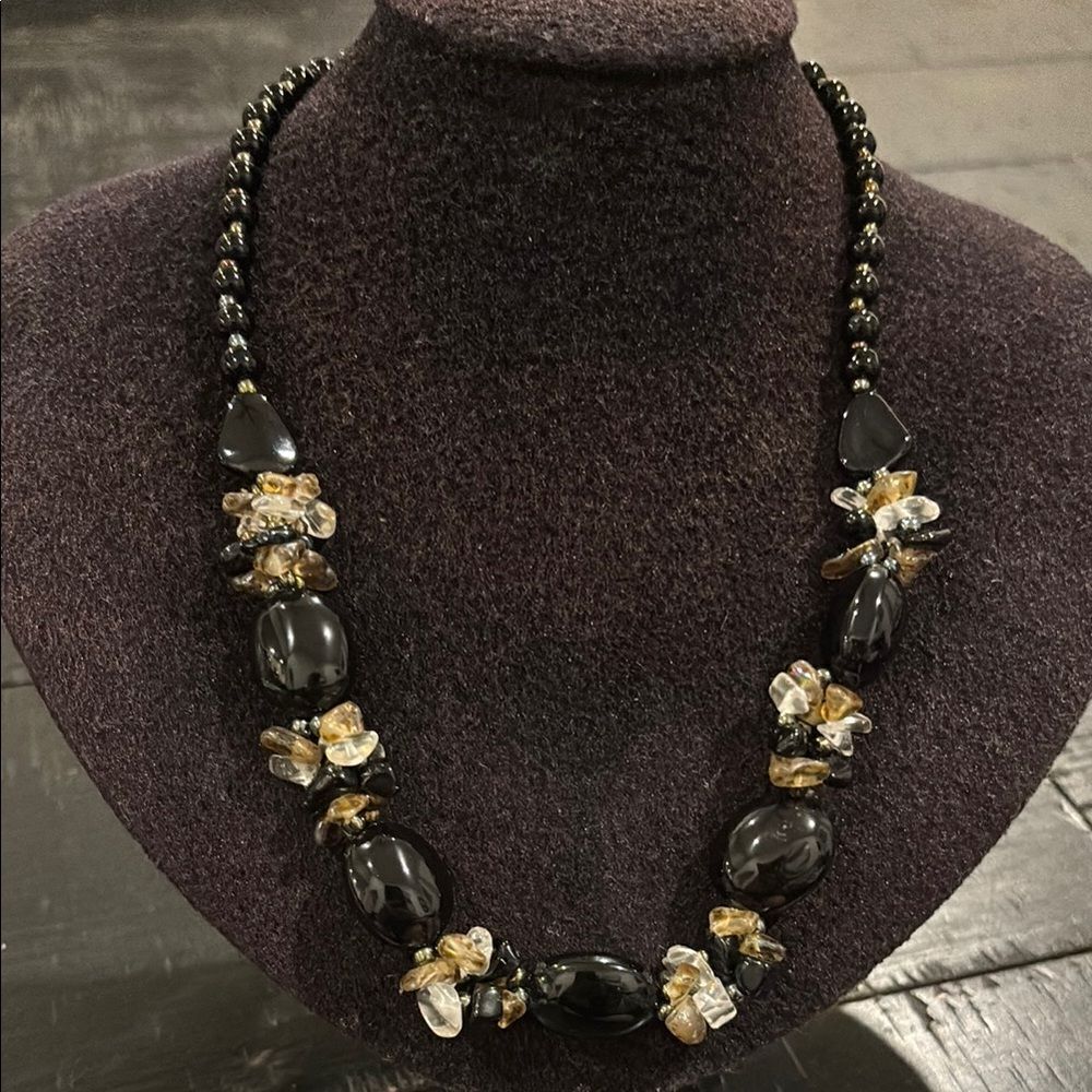 Natural Stone & Glass & Beads Multi Color Necklace Black Brown​